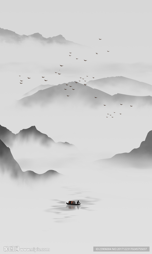 大尺寸新中式水墨山水装饰画挂画