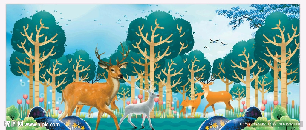 欧式麋鹿抽象装饰画