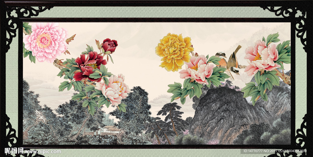 国画风景 牡丹图