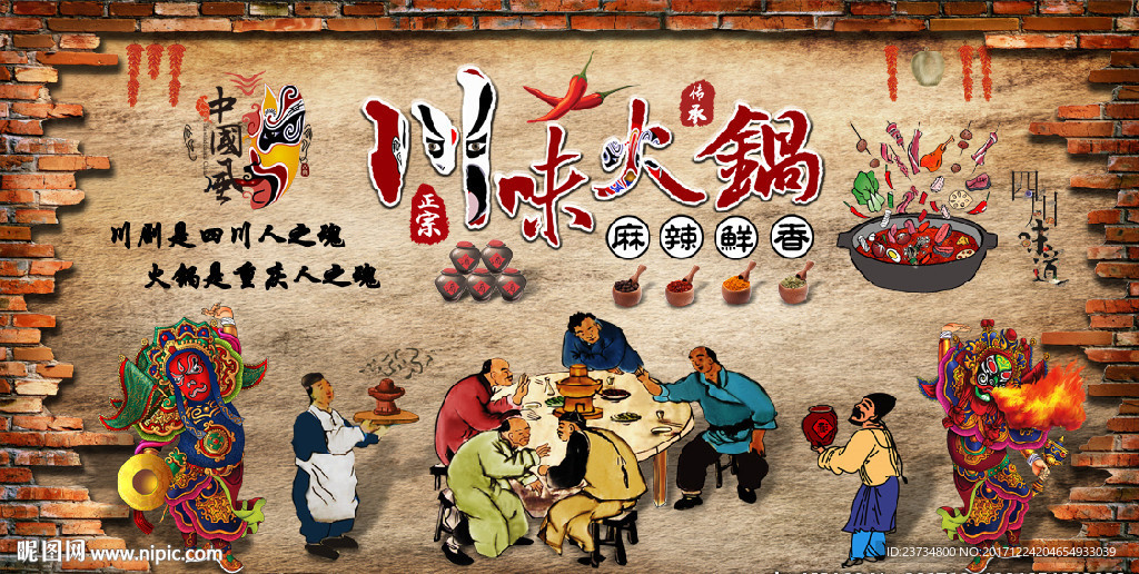 火锅美食复古背景墙
