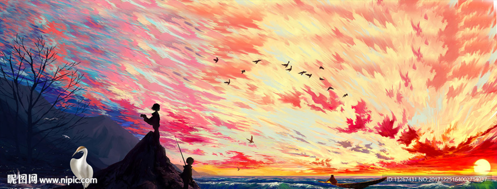 油画海上风景