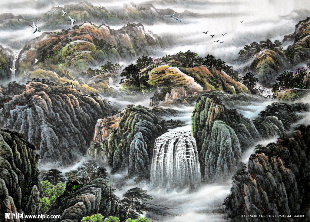 山水国画背景墙