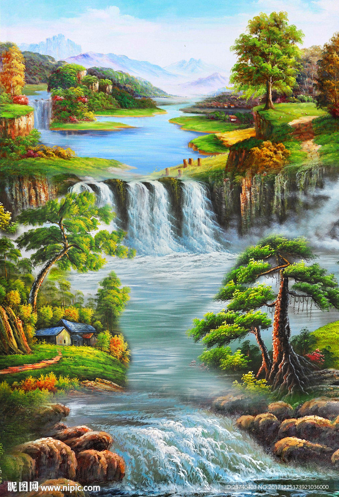 山水油画风景玄关
