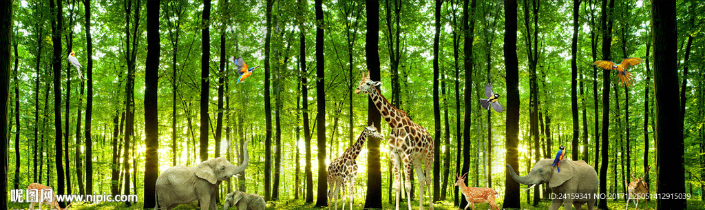 巨幅森林动物世界