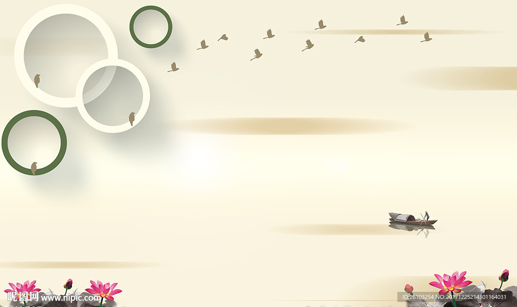 中式山水画简约圈圈电视背景墙