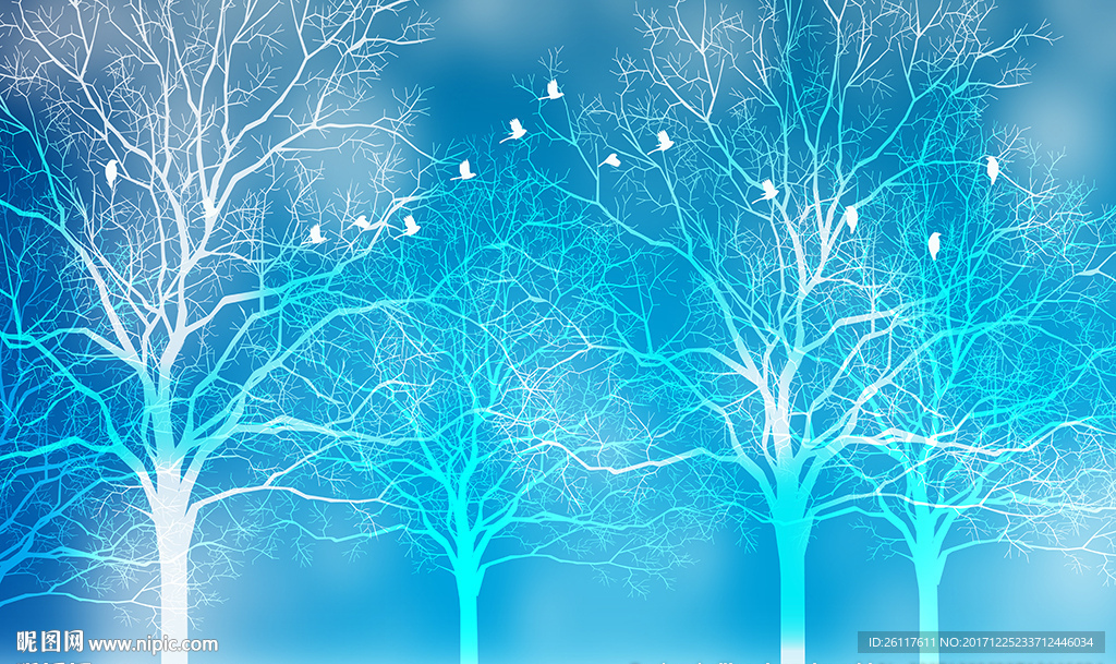 梦幻大树小鸟大树背景墙