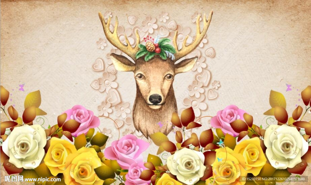 玫瑰花朵鹿头
