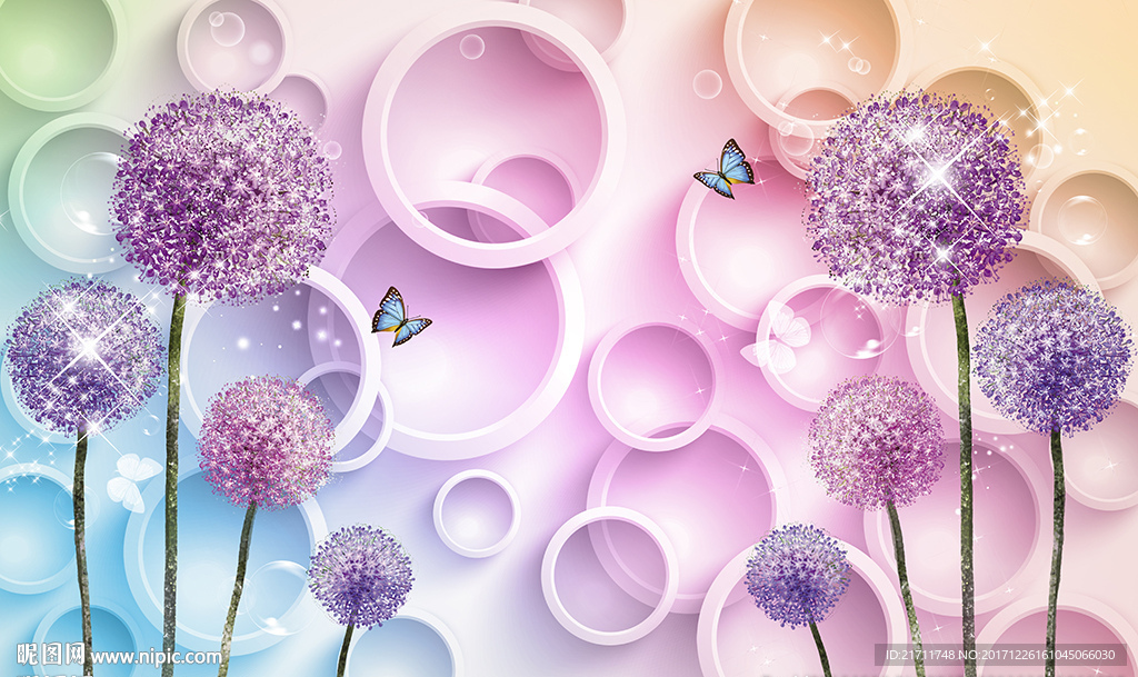 现代蒲公英简约圈圈电视背景墙