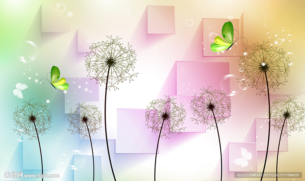 现代蒲公英蝴蝶砖墙电视背景墙