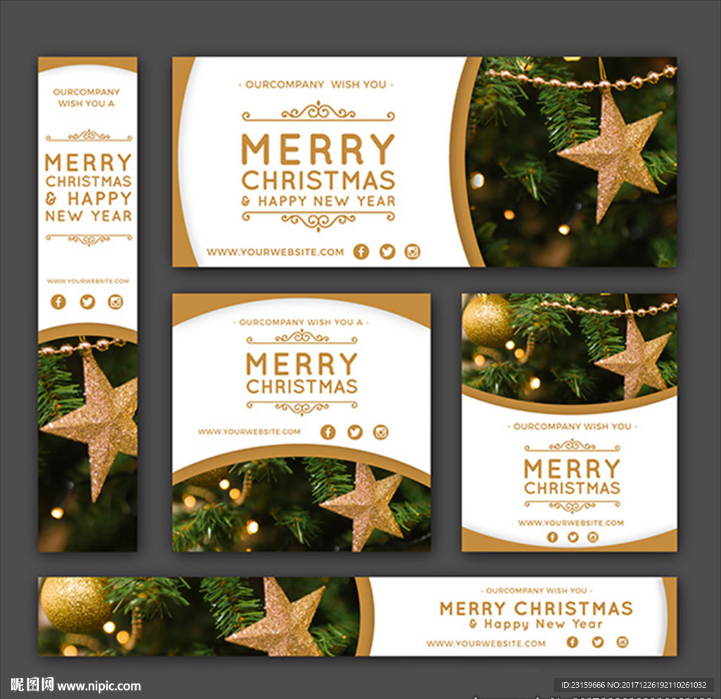 金色圣诞节横幅海报