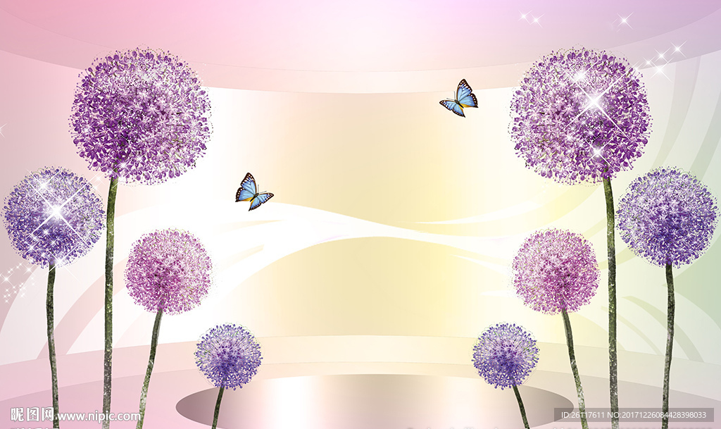 现代蒲公英蝴蝶3D空间电视背景