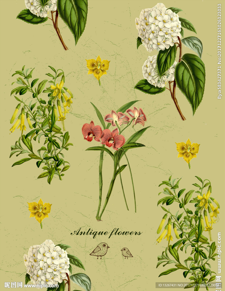 复古手绘花朵