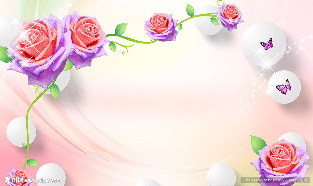 现代玫瑰蝴蝶简约圈圈电视背景墙