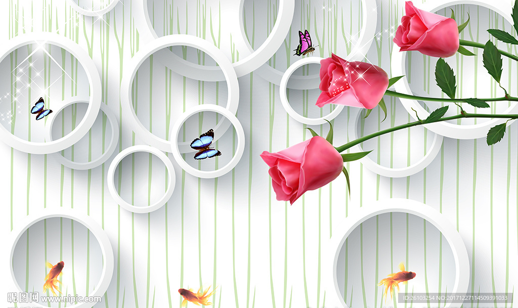 现代玫瑰蝴蝶简约圈圈电视背景墙