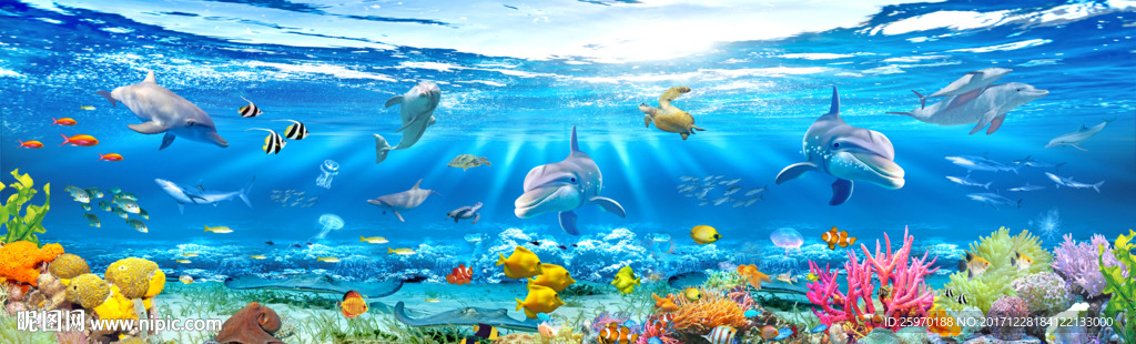 长版海底世界背景墙
