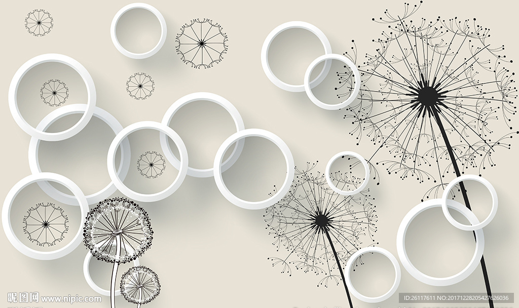 简约蒲公英圈圈电视背景墙