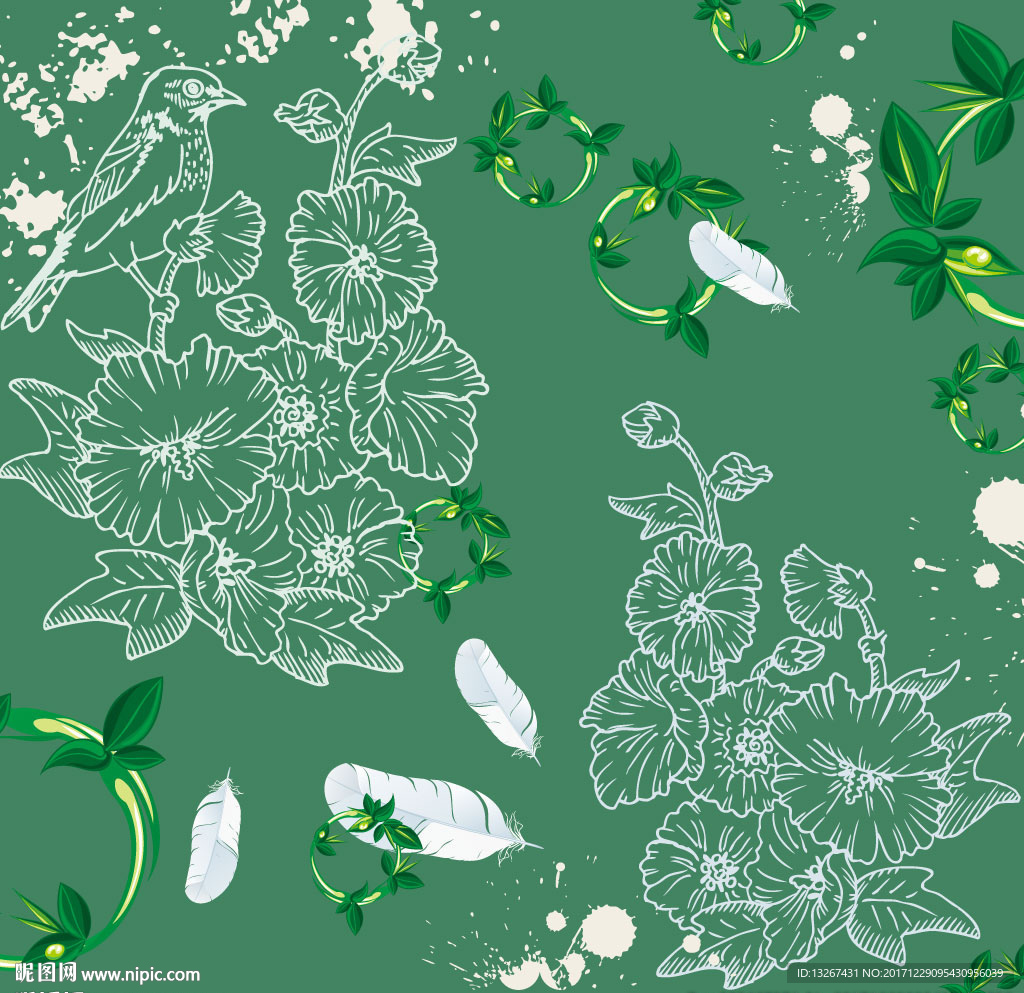 美式复古线描墙纸