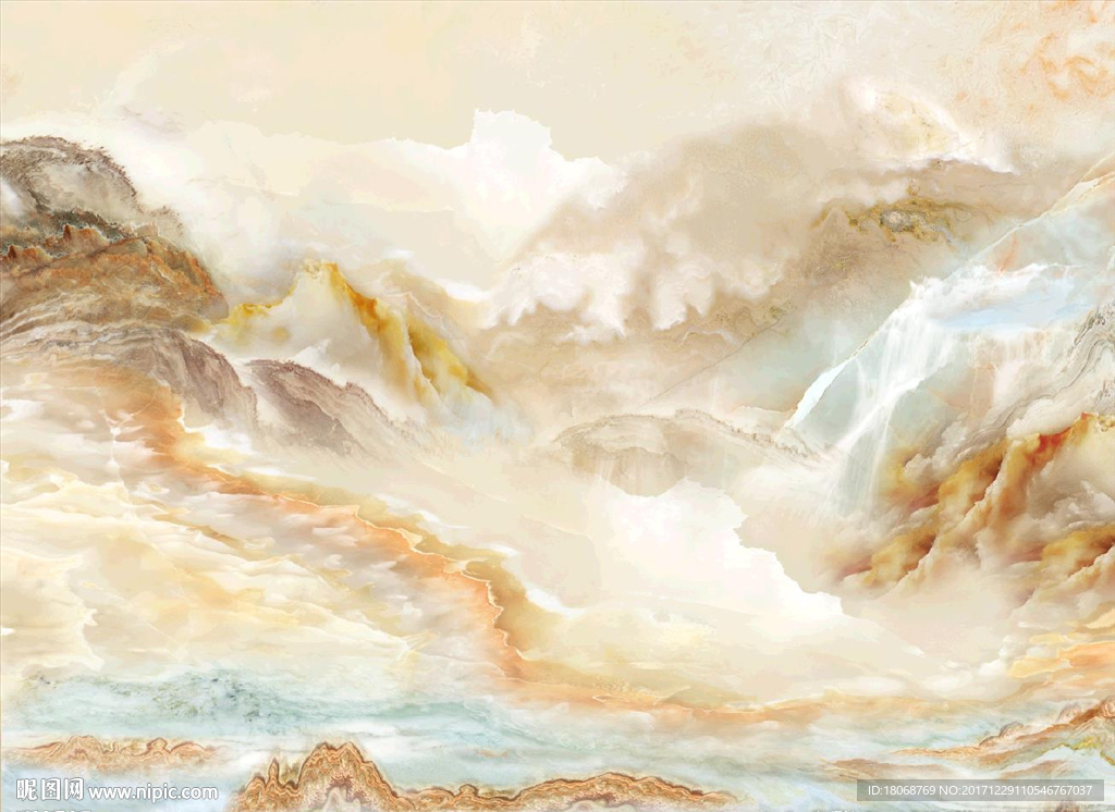 流水生财山水大理石纹理背景墙