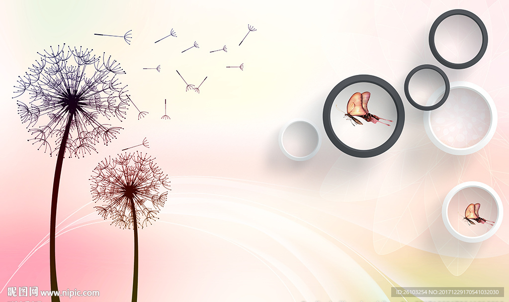 现代蒲公英蝴蝶圈圈电视背景墙