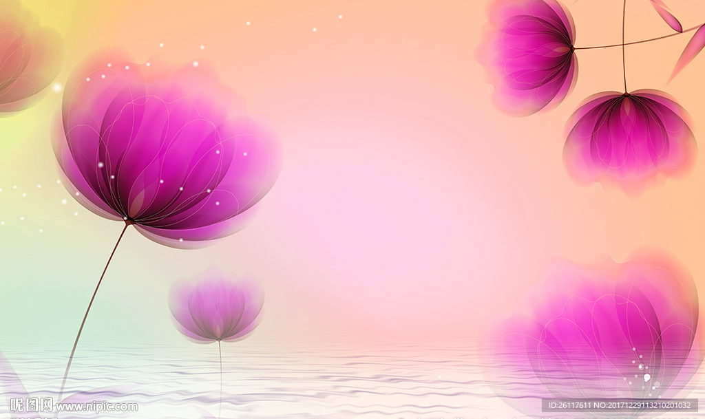 梦幻紫色花卉水纹电视背景墙