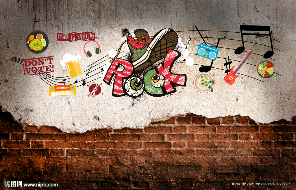 复古砖墙音乐酒吧背景墙