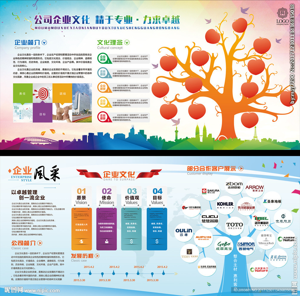 树形企业文化墙客户展示照片墙图片