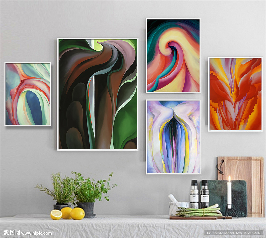 欧式现代油画花卉三联装饰画