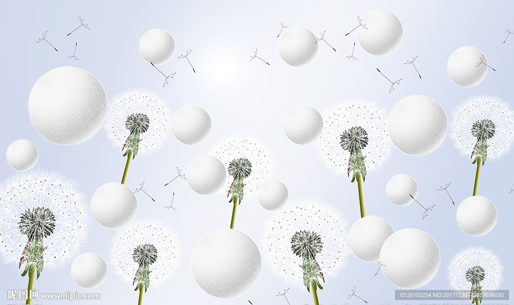 简约蒲公英球球电视背景墙
