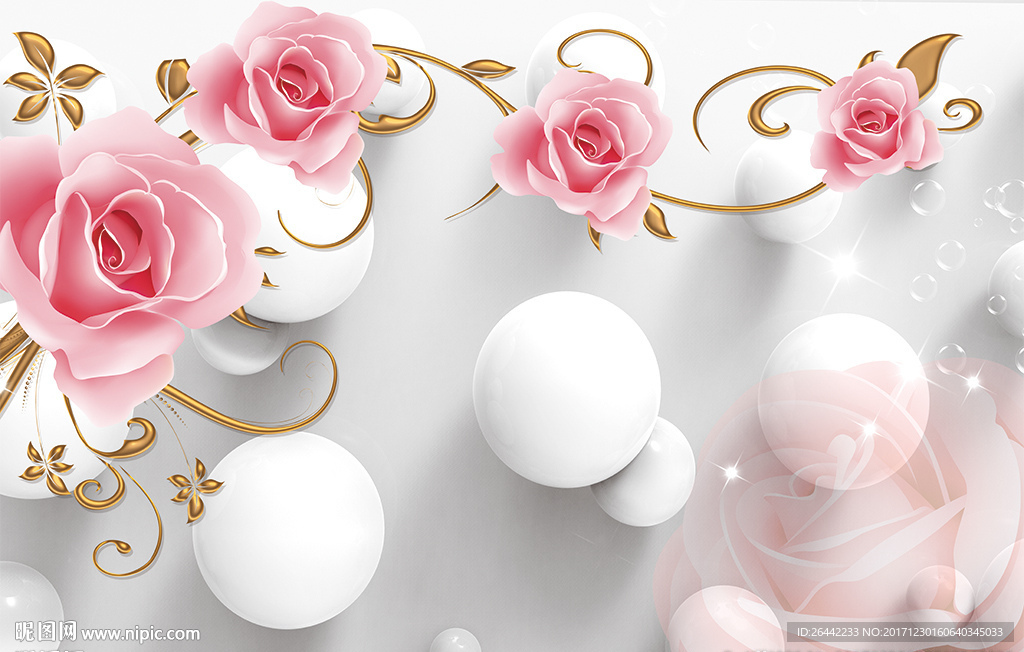 3d圆球金边玫瑰图片