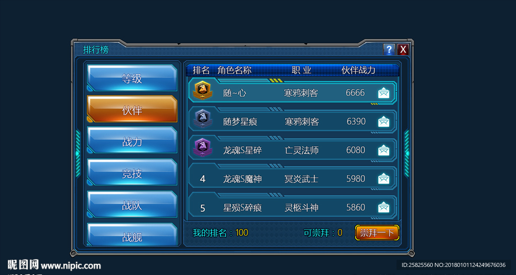 游戏UI界面机械风格排行榜