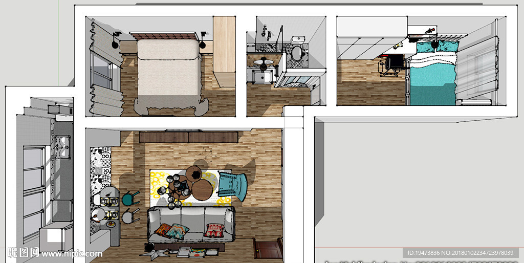 超精细小户型设计skp模型