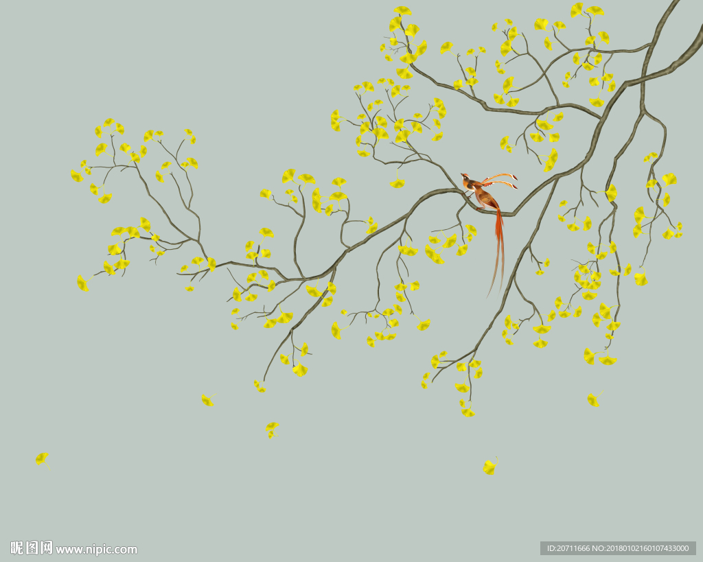 中水银杏花写意背景