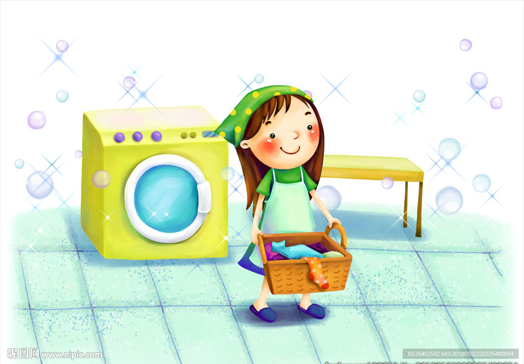 小女孩洗衣服卡通动画洗衣机