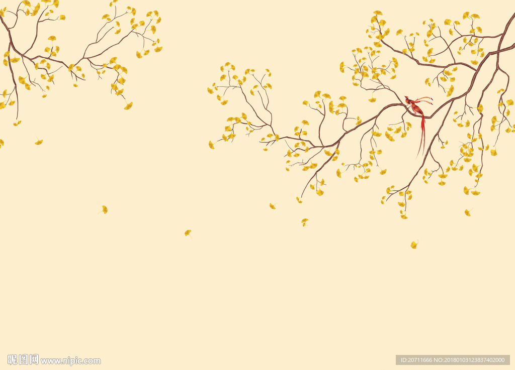 高清手绘中式迎春花背景