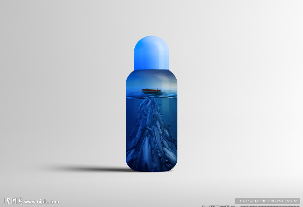 深蓝海洋鱼油药瓶样机图片