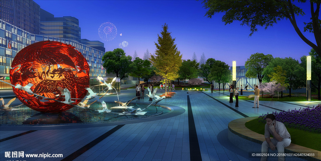 广场景观夜景效果图