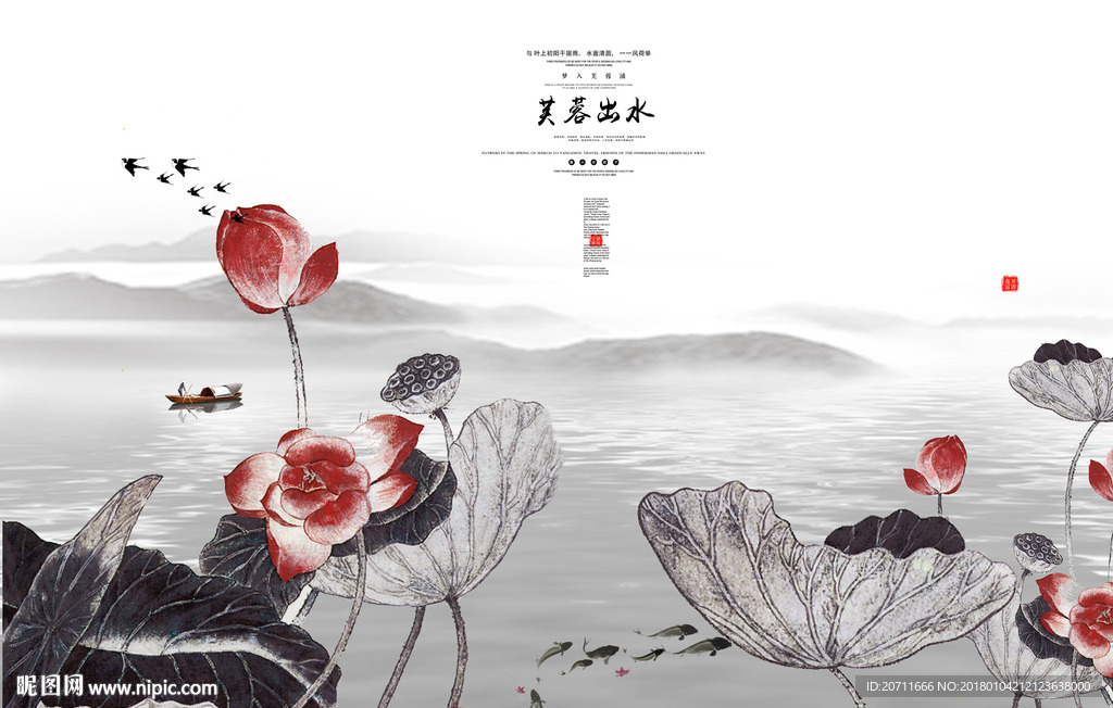 中式荷花 芙蓉出水