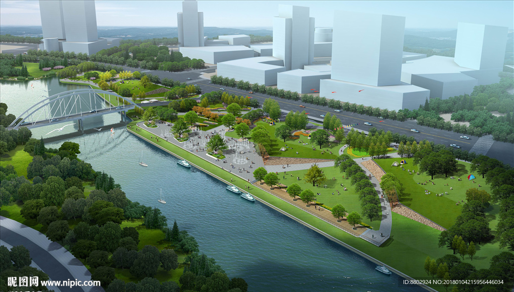 沿江风光带景观鸟瞰图