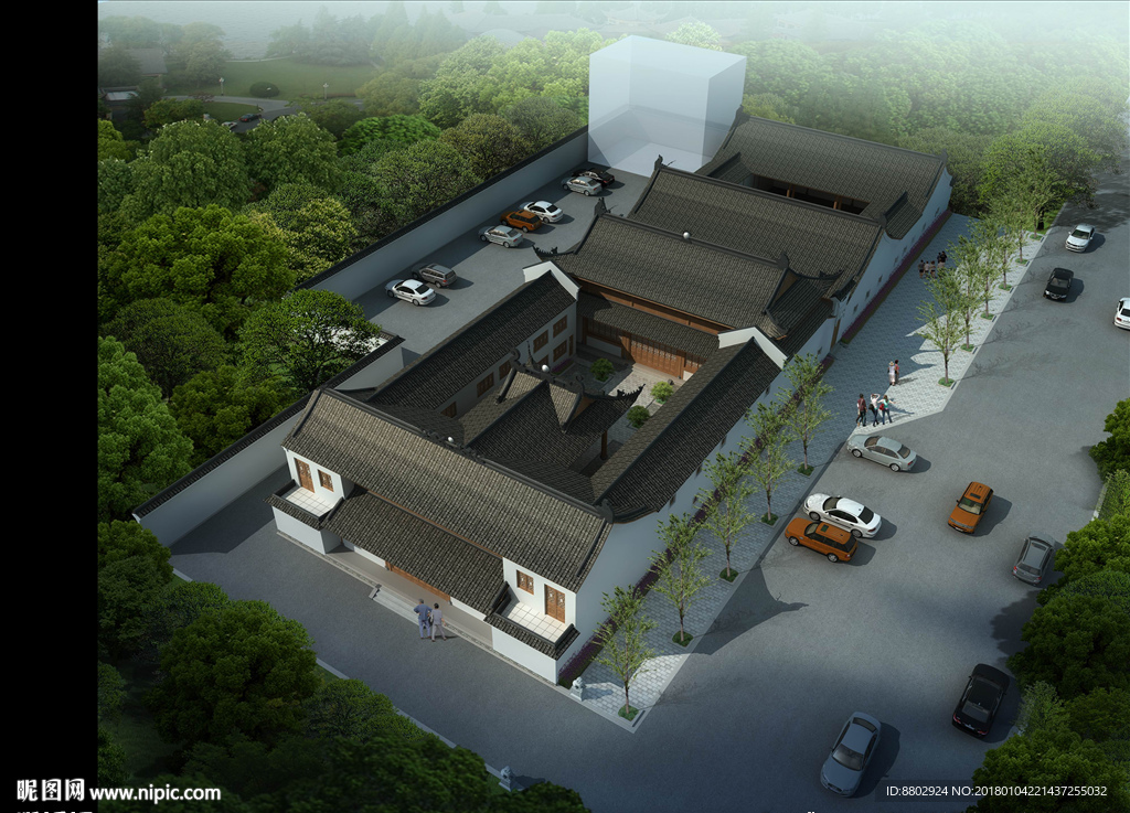 四合院鸟瞰效果图