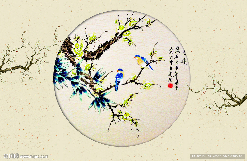 国画梅花禅意背景