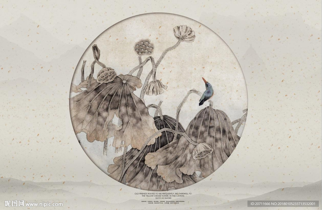 荷花工笔画背景