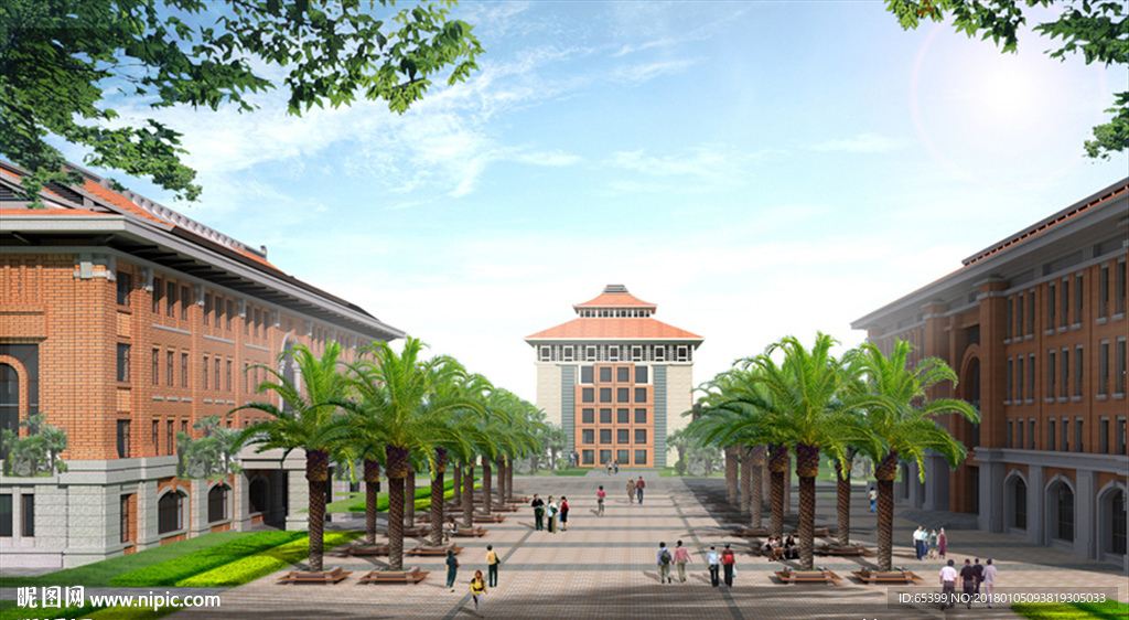 学校中庭道路景观效果图