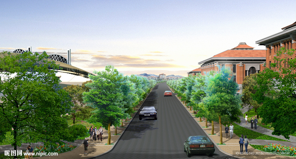 学校道路景观效果图