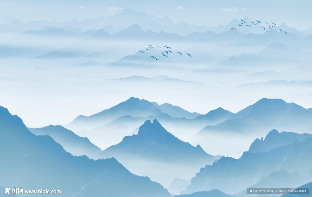 新中式禅意水墨山水画背景墙壁画