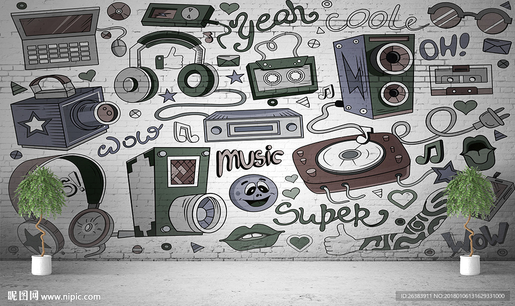 音乐涂鸦背景墙