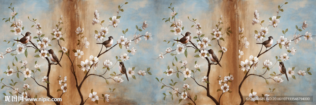 花鸟图背景墙