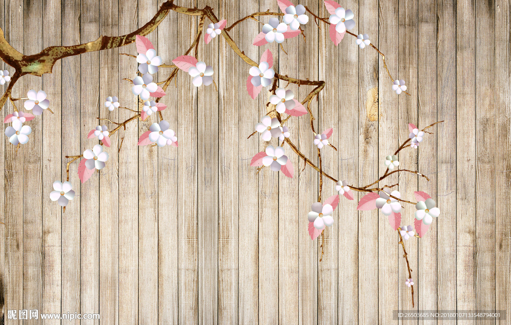 木纹中式花鸟图