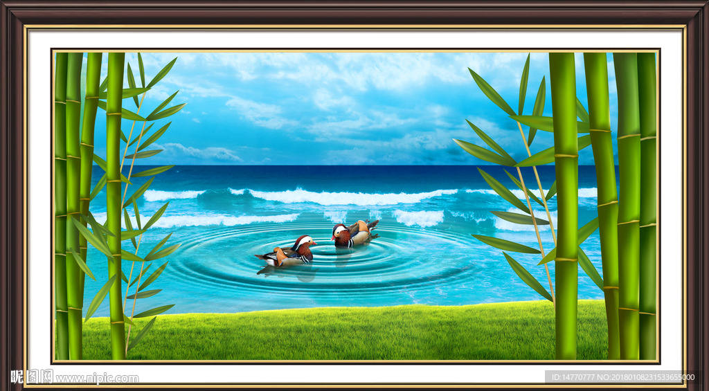 蓝天竹子图 鸳鸯