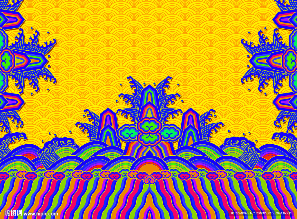 高端大气创意海水江崖纹巨幅图案