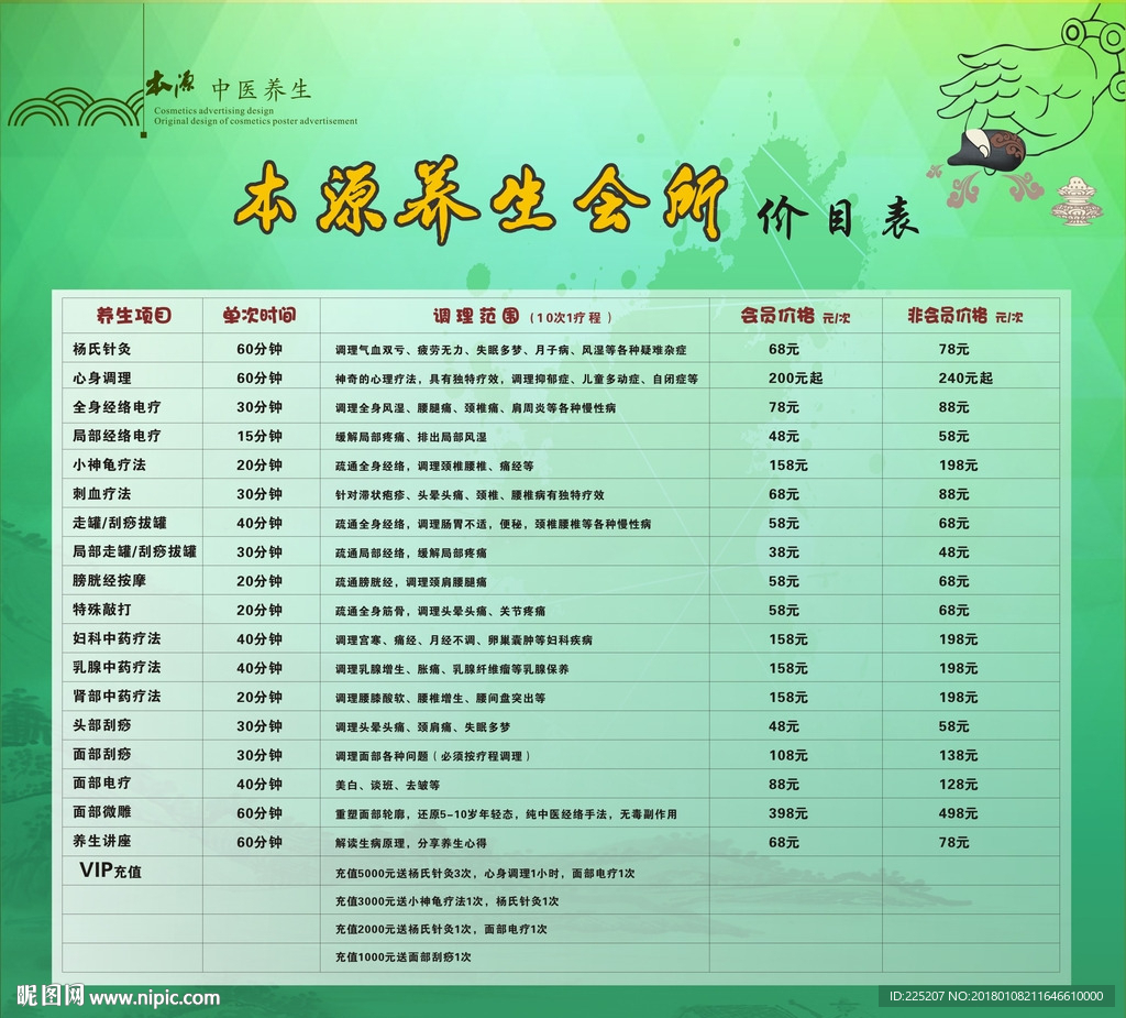 养生价目表